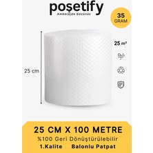 Poşetify POŞETİFY 25 cm x 100 m Balonlu Naylon Patpat | 1. sınıf | 3 Katlı | 25 m2 | 35 gr/m² | Kalın Paketleme Rulosu