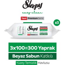 Sleepy Easy Clean Premium Beyaz Sabun Katkılı Yüzey Temizlik Havlusu Mendili 3x100 (300 Yaprak)