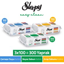 Sleepy Easy Clean Premium Beyaz Sabun+Çamaşır Suyu+Arap Sabunu Katkılı Yüzey Temizlik Havlusu Mendili 3x100 (300 Yaprak)