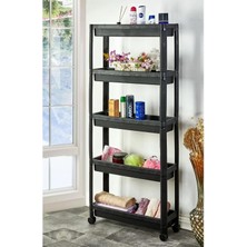 Hype Store Sev Plastik 5 Katlı Tekerlekli Organizer Diktördgen Raf Ünitesi Siyah