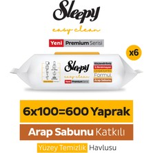 Sleepy Easy Clean Premium Arap Sabunu Katkılı Yüzey Temizlik Havlusu Mendili 6x100 (600 Yaprak)