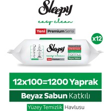 Sleepy Easy Clean Premium Beyaz Sabun Katkılı Yüzey Temizlik Havlusu Mendili 12x100 (1200 Yaprak)