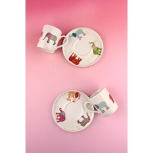 Bursa Porselen Dekor Renkli Fil Iki Kişilik Porselen Kahve Fincan Takımı