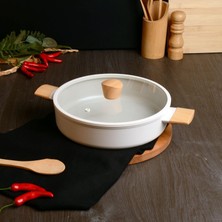 Belariva Belarıva 28 cm Beyaz Ahsap Saplı Basık Tencere