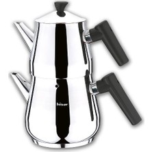 Hisar Mega Boy Çaydanlık - Siyah Renkli 1,75 lt Üst Demlik ve 2,75 lt Alt Suluk İçeren Set