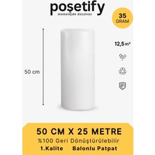 Poşetify 50CMX25METRE Patpat | 1. Sınıf Kalın Balonlu Naylon Rulo | 35GR Pat Pat Ambalaj Malzemesi