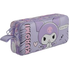 Hype Store Wiggle Kuromi Temalı Lisanslı Mat Okul Kalem Çift Bölmeli Çocuk Bez Kalem Çantası (Lila)