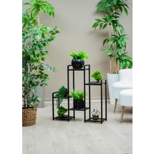 Uyan Ev Ürünleri Uyanevürünleri Garden 6 Raflı Metal Çiçeklik Ahşap Raflı Siyah Metal Saksılık