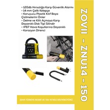 ZOVII Zovıı ZNU14-150| Sarı 120 Db Alarmlı Motosiklet U Kilidi - 14 mm Çelik, Korozyon Dirençli, IP67