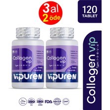 Vipuren Kolajen - Collagen Vip | %100 Saf 5 Tip Hidrolize Kolajen , Ceramide , Elastin + Vitamin & Mineral 120 Tablet