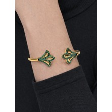 Kızılay Kuyumcusu 22 Ayar Altın Yeşil Taş İşlemeli Kelepçe Bilezik 13.84 gr KLP2248