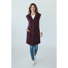 Ece Giyim Kadın Vizon  Büyük Beden Uzun Düğmeli Yelek