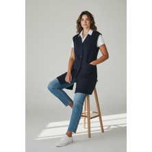 Ece Giyim Kadın Vizon  Büyük Beden Uzun Düğmeli Yelek