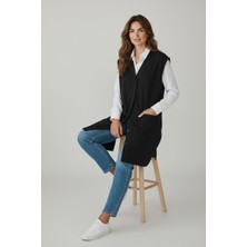 Ece Giyim Kadın Vizon  Büyük Beden Uzun Düğmeli Yelek