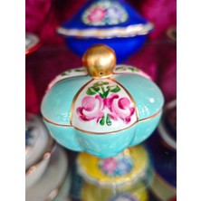 Manushum El Boyama Porselen Kapaklı Papatya Lokumluk-Mint