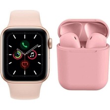Normadia Iphone 11 Uyumlu Watch 6 Series Akıllı Saat ve Pembe Tws I12 Bluetooth Kulaklık Seti