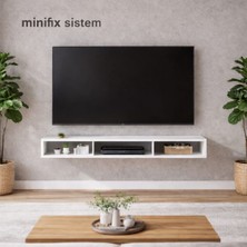 Mobilyacın Dekoratif Raflı Duvar Tv Ünitesi  Üç Bölmeli Beyaz 150