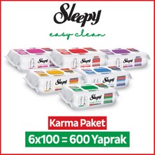 Sleepy Easy Clean Premium + Çiçek Serisi Yüzey Temizlik Havlusu Mendili 6x100 Karma Paket