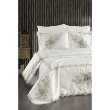 Danteel Home Flora 3D Gipürlü Yatak Örtüsü 3 Parça (Krem)