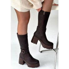 İsmiyle Al Moki Kahverengi Nubuk Topuklu Çizme