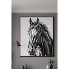 Safir Design Siyah Beyaz Modern At Portresi Çerçeveli Tablo