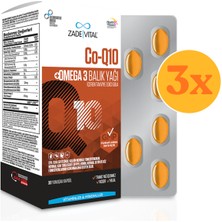 Zade Vital Koenzim Q10 Omega 3 30 Kapsül - 3 Adet (90 Kapsül) - Dezenfektan Hediyeli (%72 Alkol)