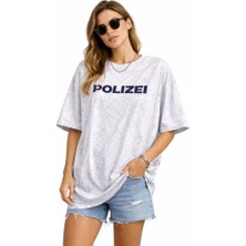 Mç Plus Asit Yıkamalı Oversize Tişört Ön ve Arkası Baskılı %100 Pamuk Street Style T-Shirt - Beyaz