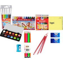 Fatih 9 Parça Okul Boyama Seti Keçeli Kalem ve 12 Renk Pastel Boya ile Renkli Eğlence