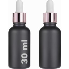 Hype Store 30 ml Mat Siyah Cam Damlalıklı Serum Şişesi 30 cc Renkli Metal Kapaklı Dropper Cam Şişe 2 Adet (Rose