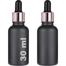 Hype Store 30 ml Mat Siyah Cam Damlalıklı Serum Şişesi 30 cc Renkli Metal Kapaklı Dropper Cam Şişe 2 Adet (Rose