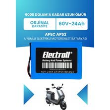 Electroll Apec Aps2 Uyumlu Batarya (Standart Kapasite) Lifepo4 60V 24AH Elektrikli Motorsiklet Bataryası