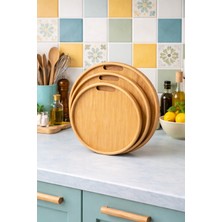 YDGR Yuvarlak Doğal Bambu Servis Tepsisi - 3'lü Set