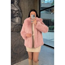 Miss Swans Sally Kruvaze Yaka Kısa Kürk Kaban Pudra