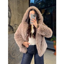 Alora Kapüşonlu Kısa Kürk Vizon