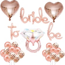 Hype Store Patladı Gitti Bride To Be El Yazısı, Tek Taş Yüzük ve Kalp Folyo Balonlu Rose Gold Set