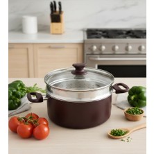 Greenpan Cambridge Red 24 cm Tencere + 24 cm Paslanmaz Çelik Süzgeç / Buharda Pişirici