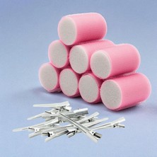 Hype Store 1207 Pembe Cırtlı Sünger Bigudi 8li Çap 4cm + 12LI Alüminyum Saç Pensi