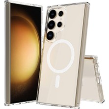 Hype Store ile Uyumlu S24 Ultra Kılıf M-Safe Şarj Özellikli Şeffaf Sert Pc Embos Kapak Renksiz