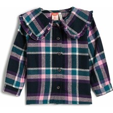 Hype Store Koton Kız Bebek Oduncu Gömlek Geniş Bebe Yaka Fırfır Detaylı Pamuklu Yumuşak Dokulu Pembe Kareli, 3/