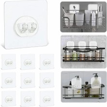 Hepta Collection Alper Banyo 10'lu Güçlü Kendinden Yapışkanlı Kancalar, Köşe Rafı Duş Kancası, Su Geçirmez Askı Raf T