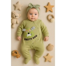İsmiyle Al Pretty Dog Nakışlı Bandanalı % 100 Pamuk Kız Bebek Tulumu