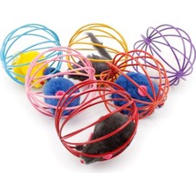 Hepta Collection Outdoor Outlet Renkli Metal Kafesli Peluş Fareli Kedi Köpek Oyuncağı Oyun Topu 6 cm