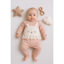 İsmiyle Al Tavşan Nakışlı Güpürlü % 100 Pamuk Kız Bebek Tulum