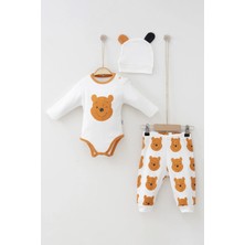 İsmiyle Al Ayıcık Desenli Şapkalı Erkek Bebek Takım