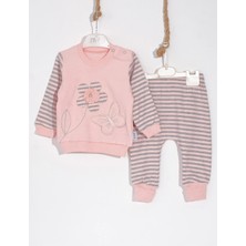 İsmiyle Al Kelebekli Çiçek Nakışlı Pamuklu 2'li Kız Bebek Takımı