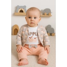 İsmiyle Al Elma Desenli Ceketli 3'lü Kız Bebek Takımı