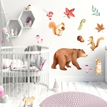 Sticker Sepetim Sulu Boya Duvar Sticker Sevimli Hayvanlar ve Yapraklar Ebatlar 113x50