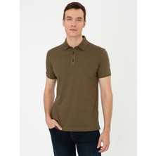 Cacharel Erkek Haki Polo Yaka Slim Fit Basic Merserize T-shirt 50250172-VR027