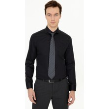 Cacharel Erkek Siyah Slim Fit Uzun Kollu Basic Gömlek 50255238-VR046