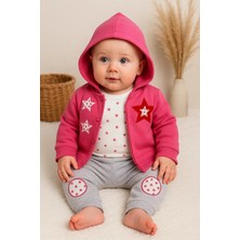 İsmiyle Al Yıldız Nakışlı Kapişonlu Kız Bebek Takımı